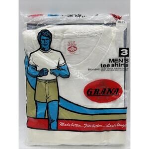 Vintage Grana Package Men’s White T-shirts Size MED 38-40 Never Stretch Collar